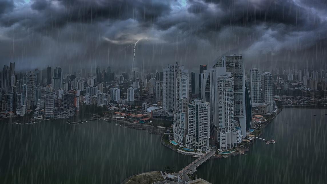 Ciudad bajo lluvia